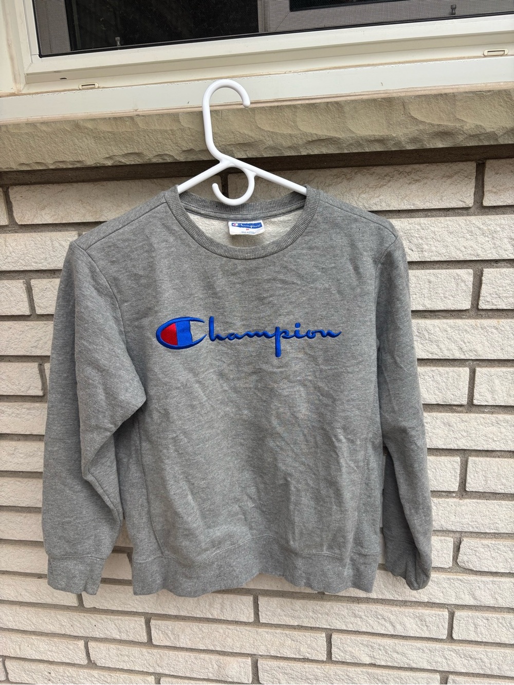 Champion Grey Embroidered Crewneck Medium